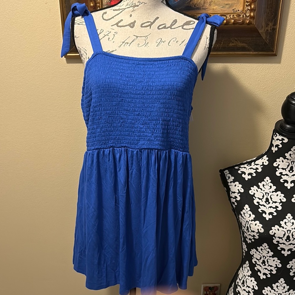 Isabel Maternity by Ingrid & Isabel Blue Smocked bodice adjust tie straps Top